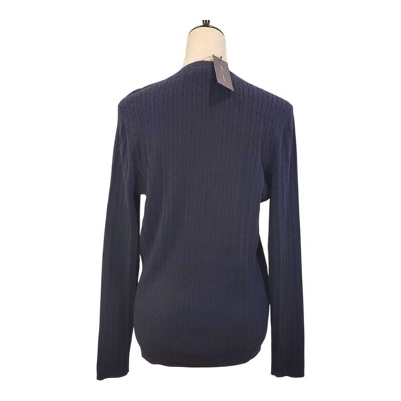 NWT TOMMY HILFIGER SZ L Women's 100% Cotton Knit Cable Knit Ivy Sweater in Navy - Picture 7 of 10